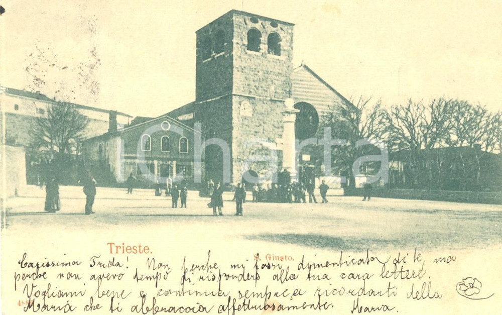 Cartolina originale da collezione 1905 ca TRIESTE Scolaresca davanti a Basilica di SAN GIUSTO *Cartolina FP VG 1