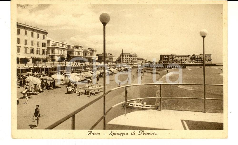 Cartolina originale da collezione 1937 ANZIO RM Spiaggia di ponente Cartolina postale ANIMATA FP VG 1
