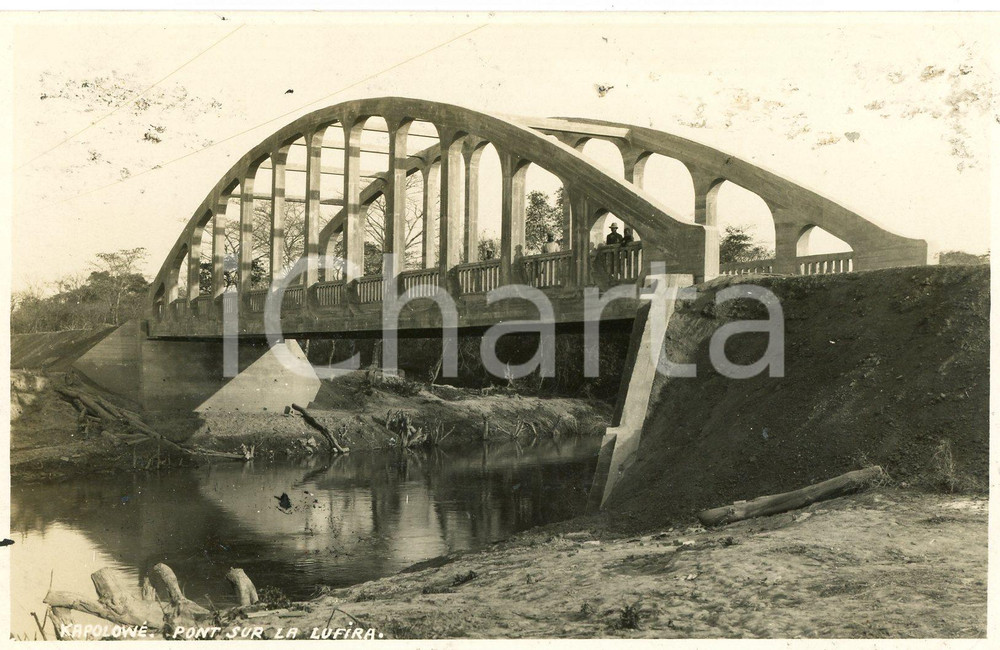 1930 ca CONGO BELGE - KAPOLOWE - Pont sur la LUFIRA *Photo 14x9 cm Fotografia originale d'epoca, in formato cartolina postale. POOR/danneggiato macchie al lato superiore Formato: 14x9 cm originale e autentica 1