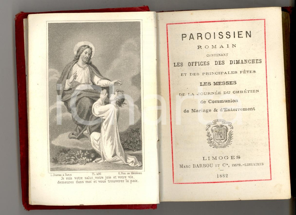 Libro, pubblicazione d'epoca 1882 LIMOGES PAROISSIEN ROMAIN Office dimanches Ed. Marc BARBOU *Messale 1