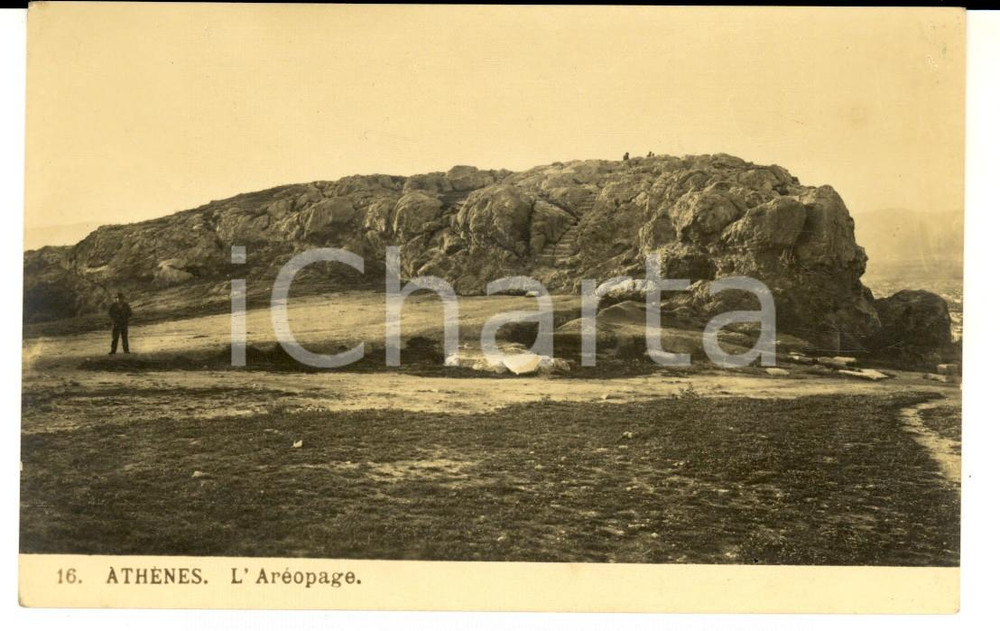 Cartolina originale da collezione 1920 ca ATENE Veduta dell AEROPAGO Cartolina postale ANIMATA ed. MARINAROS 1