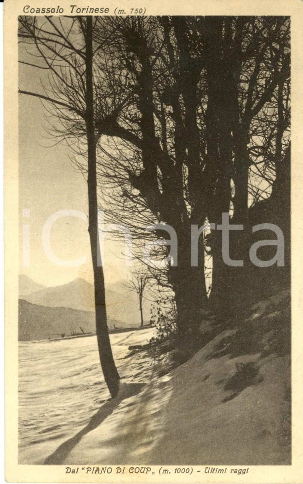 Cartolina originale da collezione 1929 COASSOLO TORINESE (TO) Dal Piano di COUP - Ultimi raggi *Cartolina FP VG 1