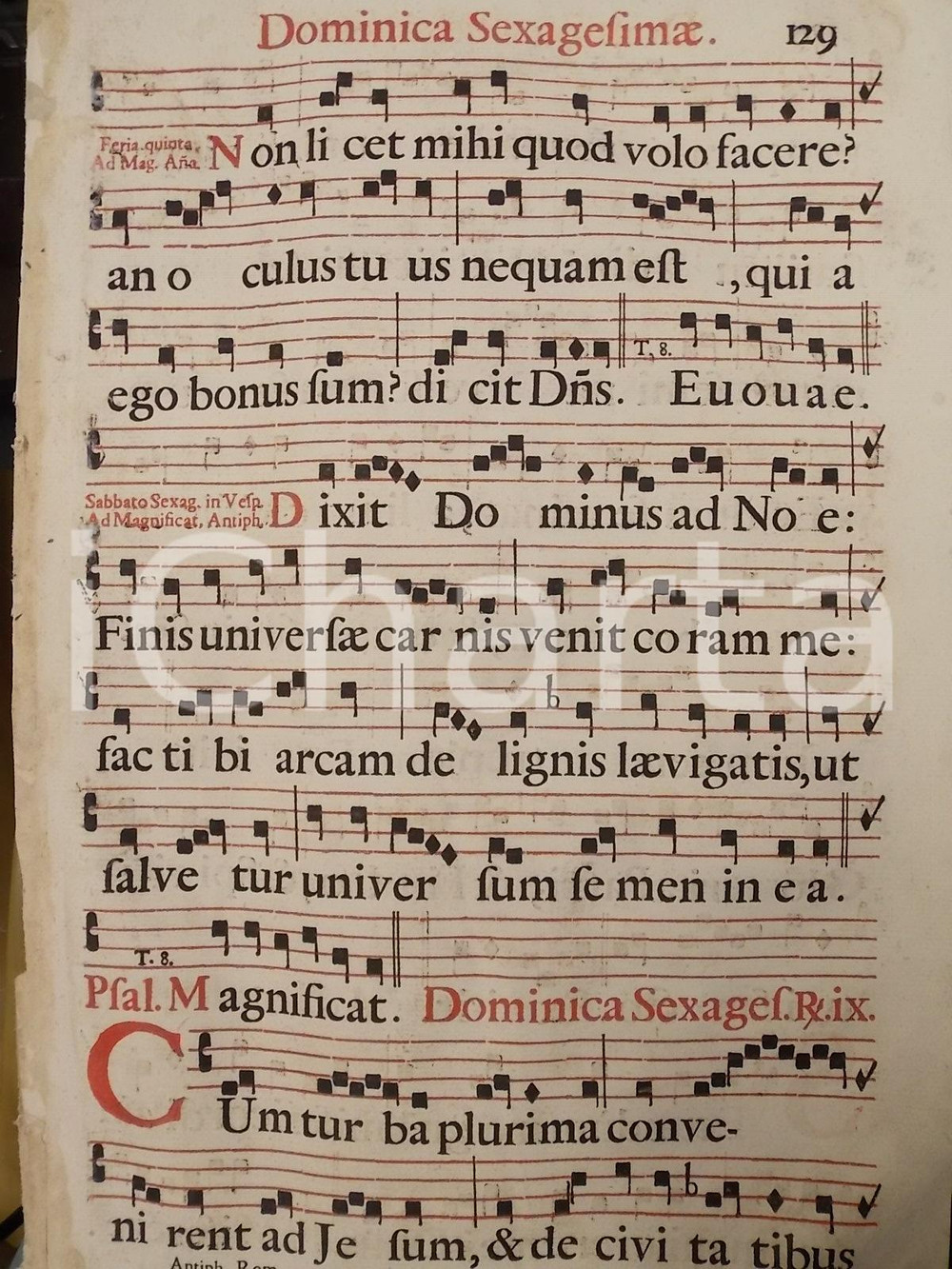 Libro, pubblicazione d epoca 1700 ca ANTIFONARIO ROMANO Pagina canti in rosso e in nero SESSANTESIMA domenica 1