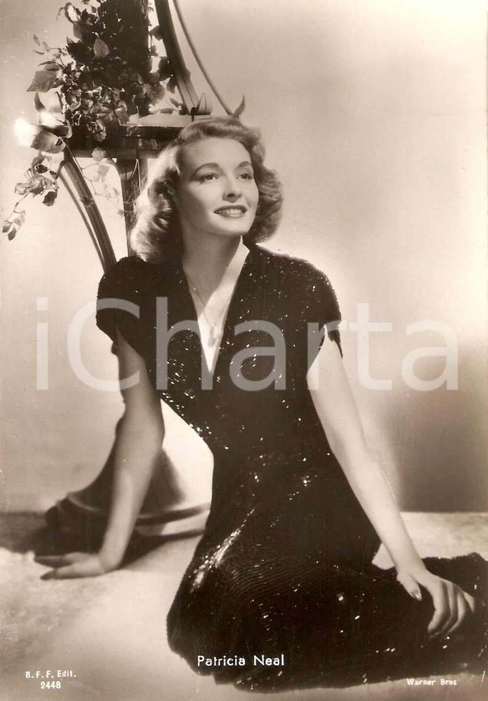 Cartolina originale da collezione 1950 ca CINEMA Attrice Patricia NEAL Ritratto con vaso di fiori *Cartolina FG NV 1