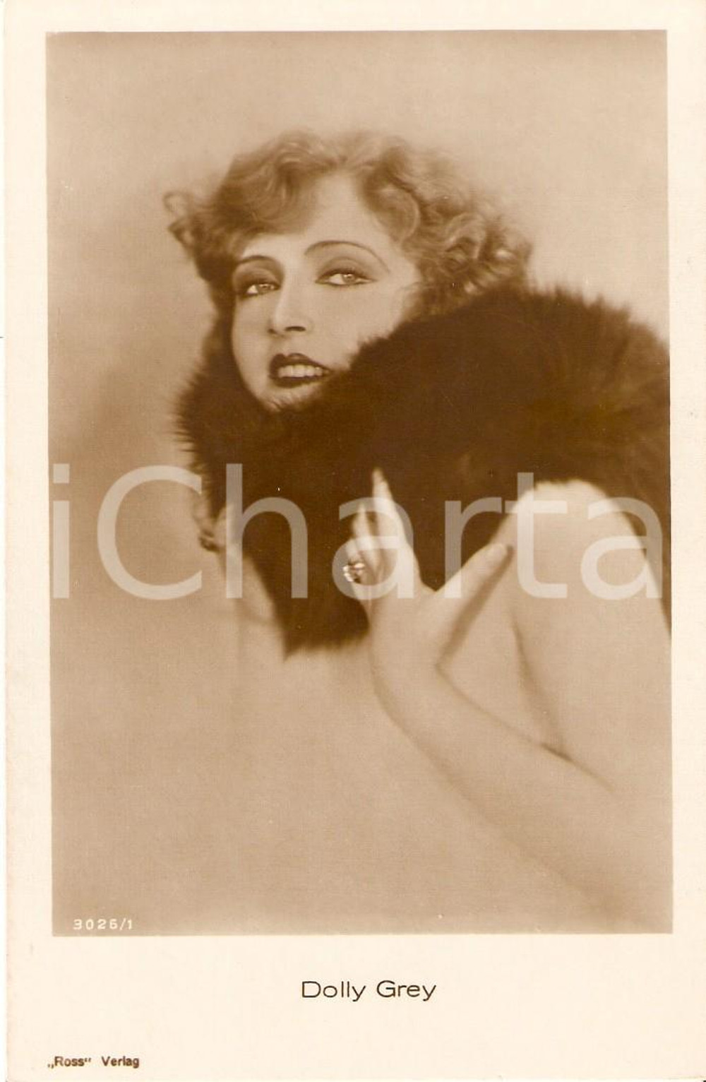 Cartolina originale da collezione 1930 ca CINEMA Actress Dolly GREY wears a fur scarf *Cartolina FP NV 1