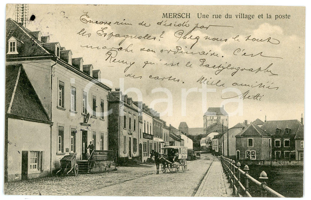 1913 MERSCH - LUXEMBOURG Une rue du village et la poste - Carte postale FP VG  Cartolina postale d'epoca, viaggiata.CONDIZIONI: GOODFORMATO: FP    originale e autentica 1