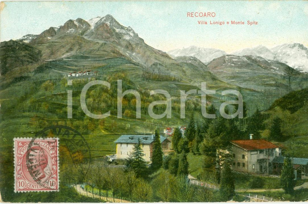 Cartolina originale da collezione 1920 ca RECOARO TERME VI Villa LONIGO e Monte SPITZ Cartolina postale FP VG 1