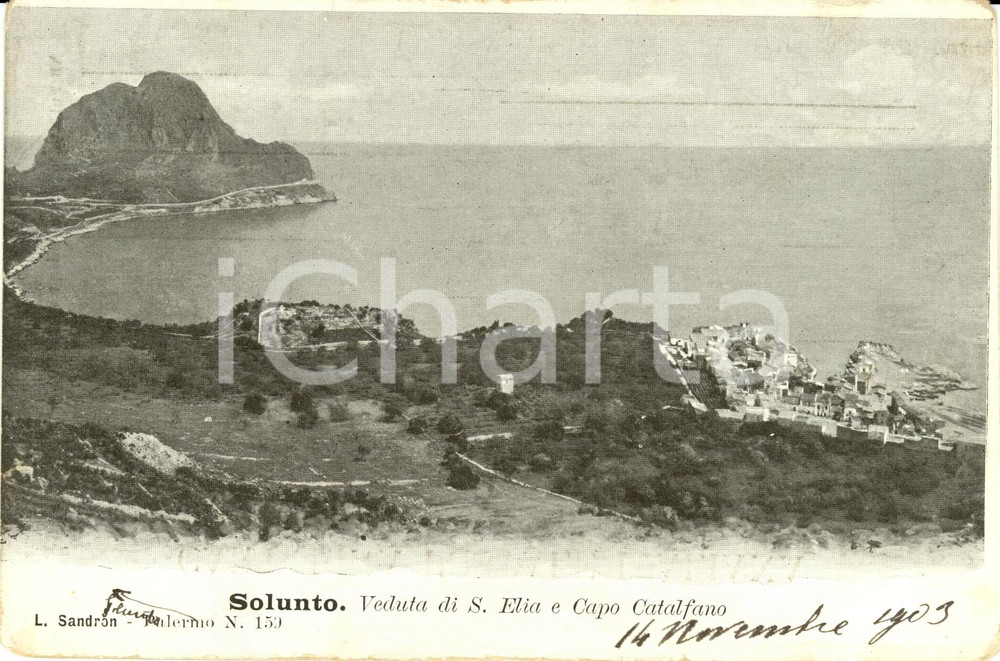 Cartolina originale da collezione 1903 SOLUNTO (PA) Veduta di SANT'ELIA e Capo CATALFANO *Cartolina FP NV 1