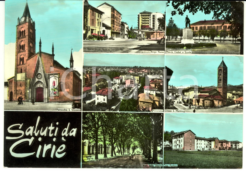Cartolina originale da collezione 1950 ca CIRIE  TO Vedutine con Viale della LIBERTA  Cartolina FG NV 1