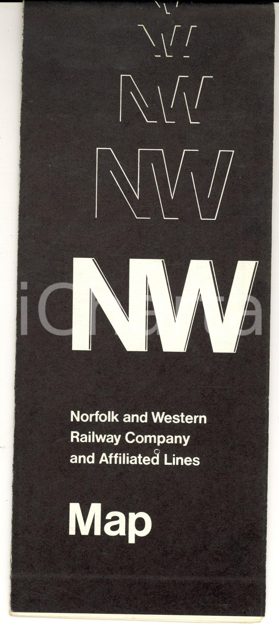 Materiale pubblicitario d’epoca 1977 NORFOLK and WESTERN RAILWAY COMPANY Map of USA  80x50 cm 1