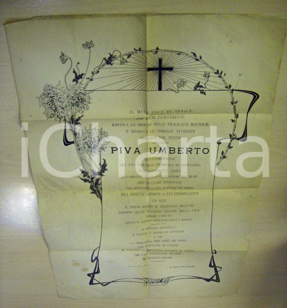 Documento originale, autentico 1902 DOLO (VE) Morte di Umberto PIVA quattordicenne 1