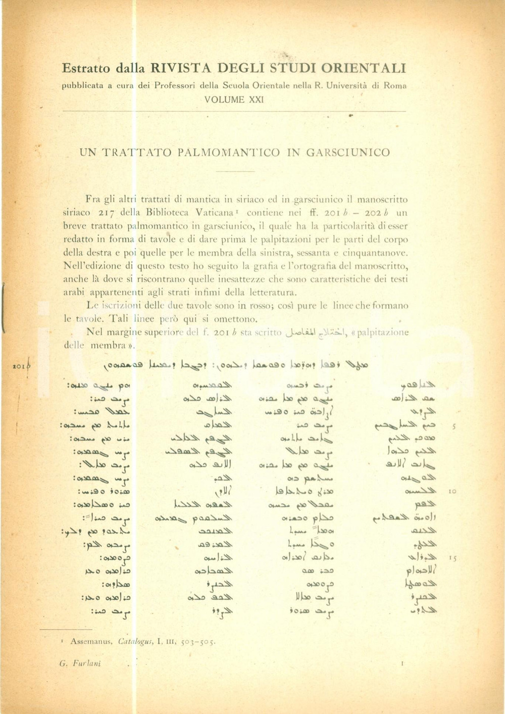 Libro, pubblicazione d epoca 1946 Giuseppe FURLANI Un trattato palmomantico in garsciunico Studi Orientali 1