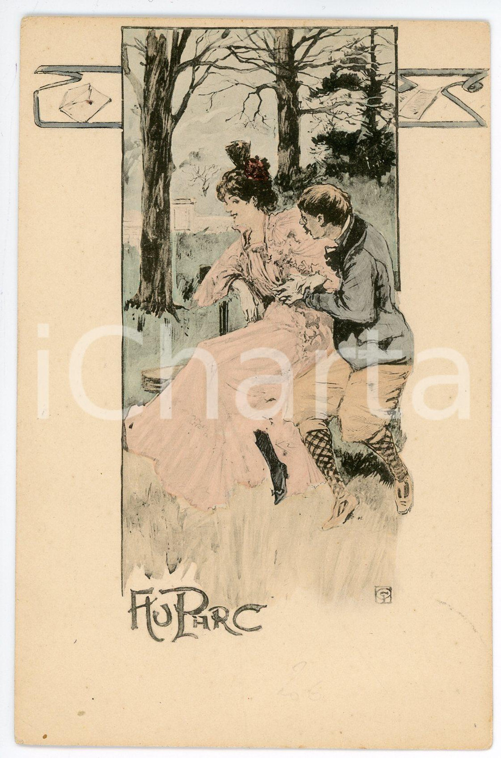 1900 ca FRANCE Artist Georges CONRAD - Au parc - Carte postale Cartolina postale d'epoca, illustrata, non viaggiata.CONDIZIONI: G FORMATO: FP    originale e autentica 1