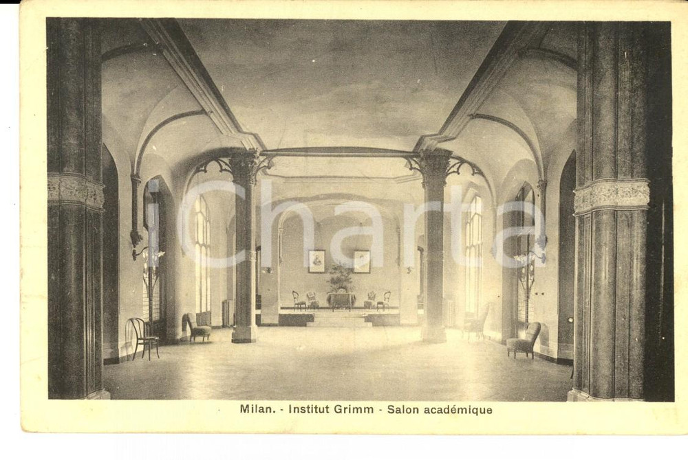 Cartolina originale da collezione 1930 ca MILANO Istituto GRIMM  Sala accademica Cartolina postale FP NV 1