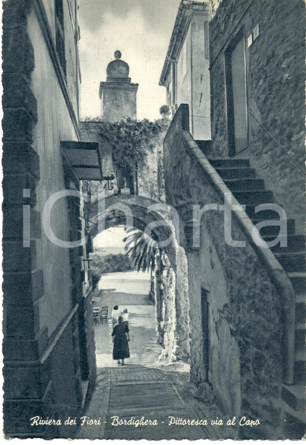 Cartolina originale da collezione 1957 BORDIGHERA IM La Pittoresca via AL CAPO Cartolina ANIMATA FG VG 1