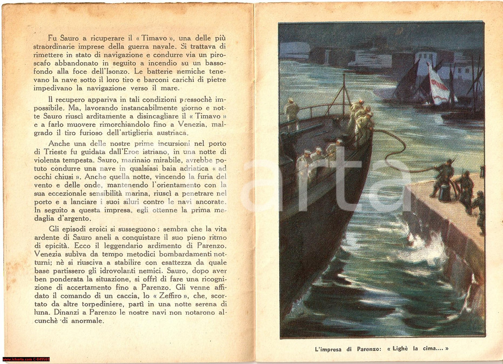 Oggetto da collezione cartaceo 1938 LEGA NAVALE ITALIANA Eroismi su mare NAZARIO SAURO 1