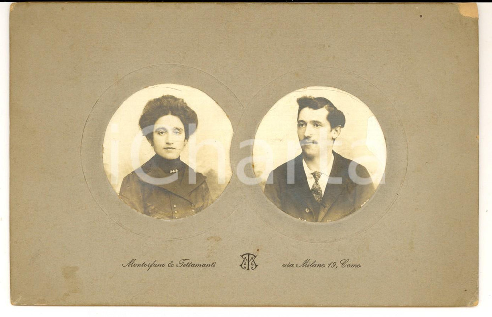 Fotografia d epoca originale 1900 ca COMO Coppia di giovani sposi Foto MONTORFANO & TETTAMANTI 1