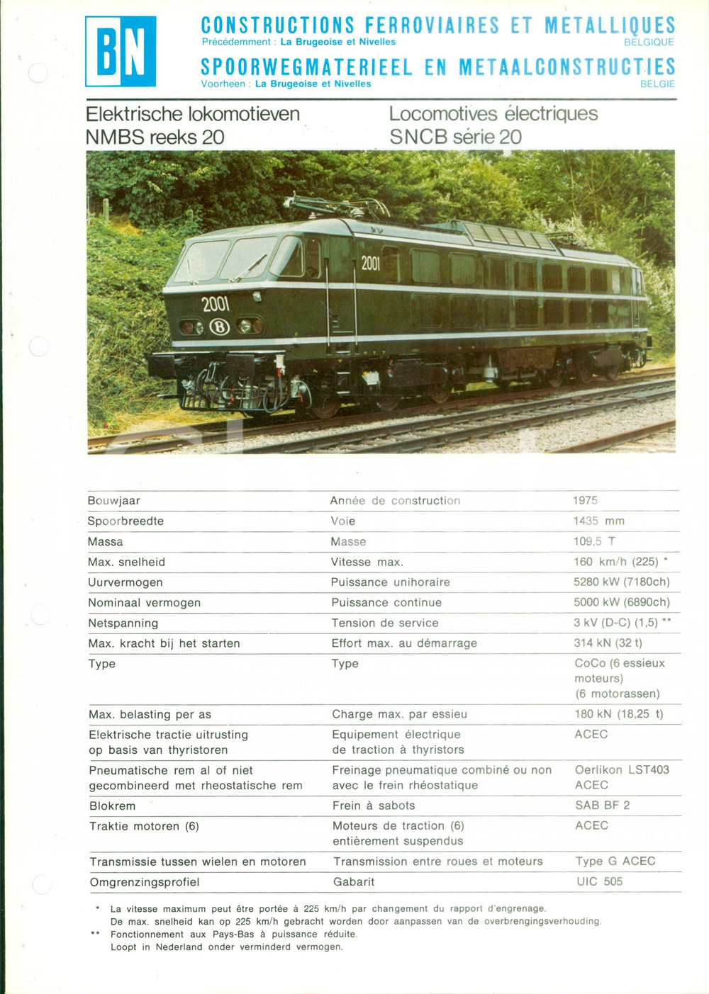 1975 ca BELGIO Société Nationale Chemins fer Belgiques Locomotiva 2001 *Opuscolo