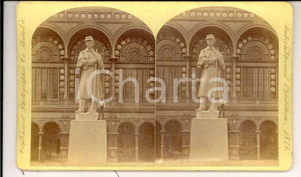 Fotografia d epoca originale 1876 PHILADELPHIA CENTENNIAL EXHIBITION American Volunteer Stereoscopic photo 1