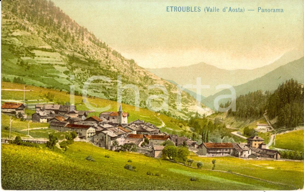 Cartolina originale da collezione 1920 ca ETROUBLES (AO) Veduta panoramica dell'abitato *Cartolina postale FP NV 1