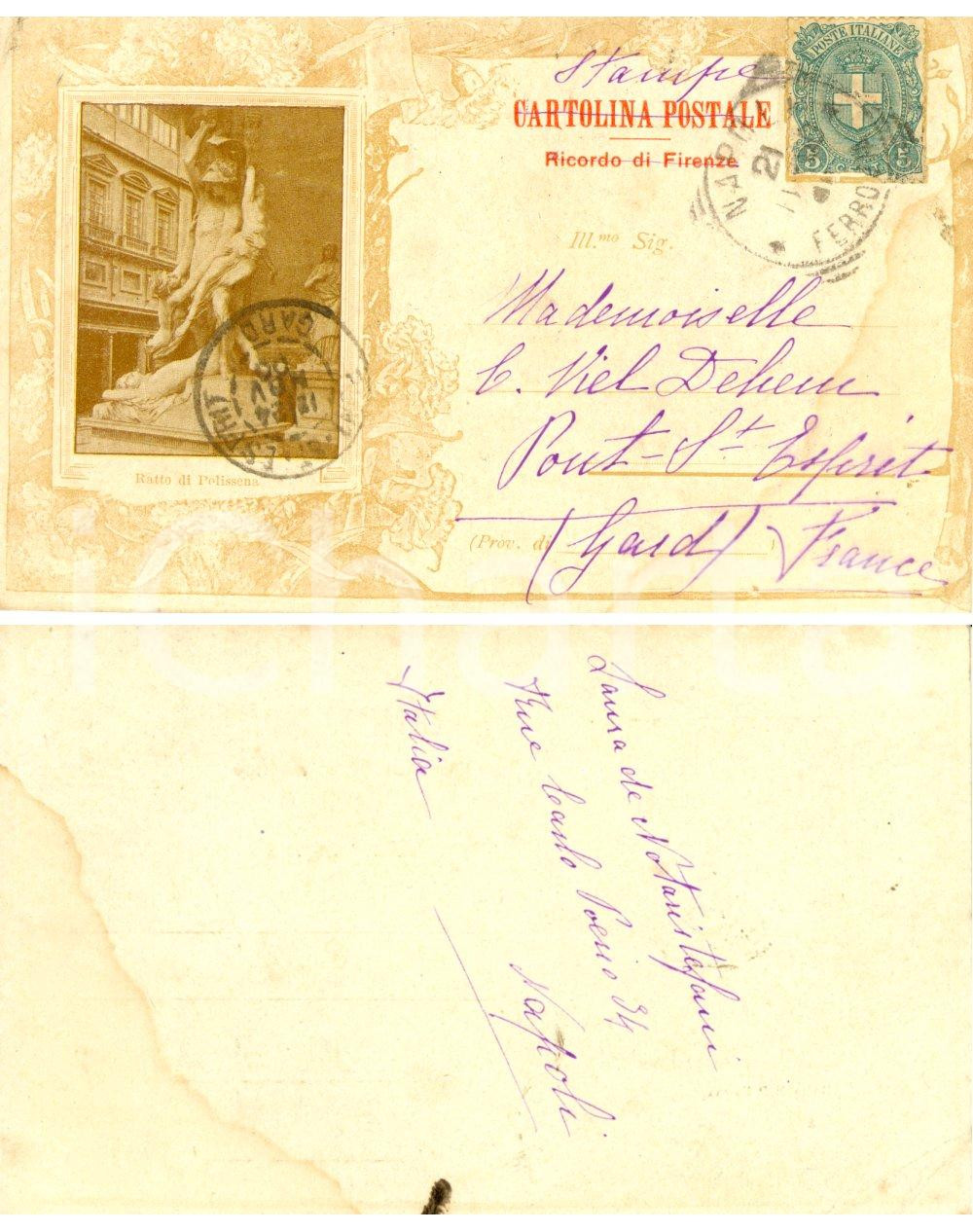 Autografo originale 1900 NAPOLI Ratto di Polissena *Cartolina postale Laura DE NOTARISTEFANI FP VG 1