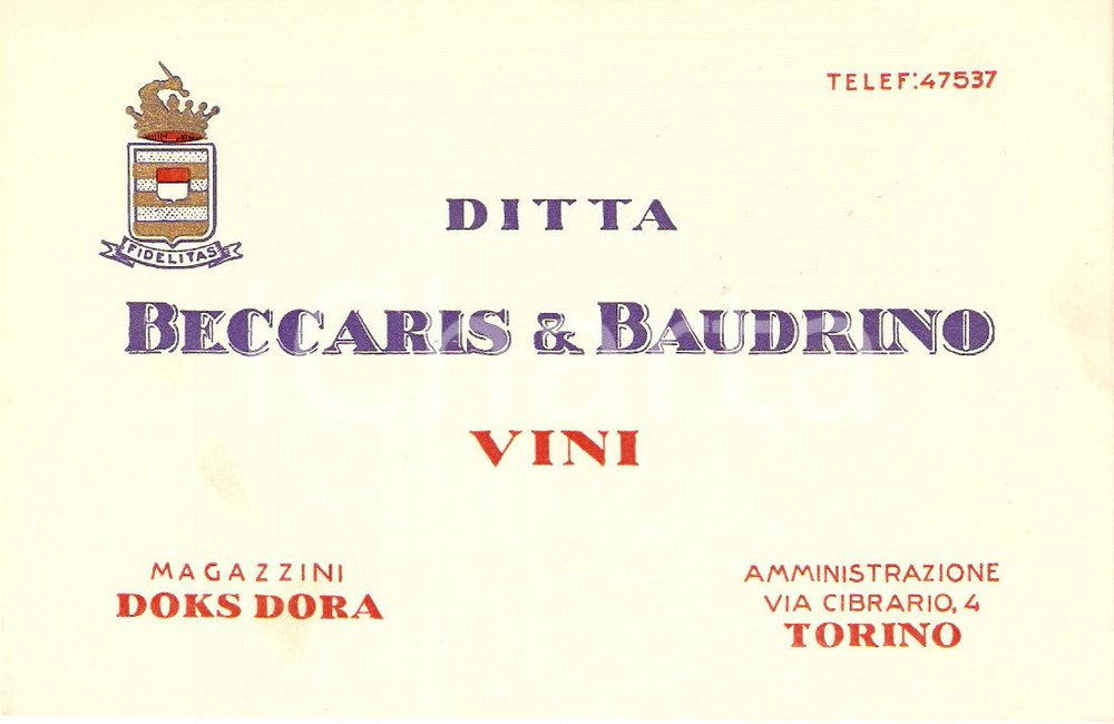 Cartolina originale da collezione 1940 ca TORINO Vini BECCARIS E BAUDRINO Magazzini DOCKS DORIA 1