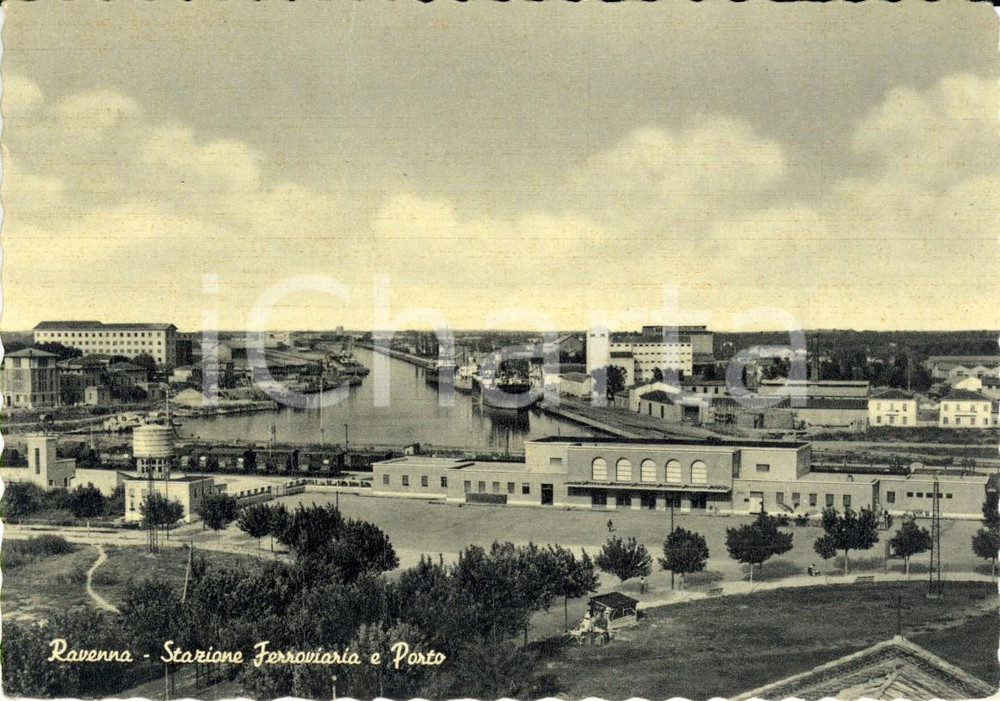 Cartolina originale da collezione 1950 RAVENNA Veduta della stazione ferroviaria e del porto Cartolina FG NV 1