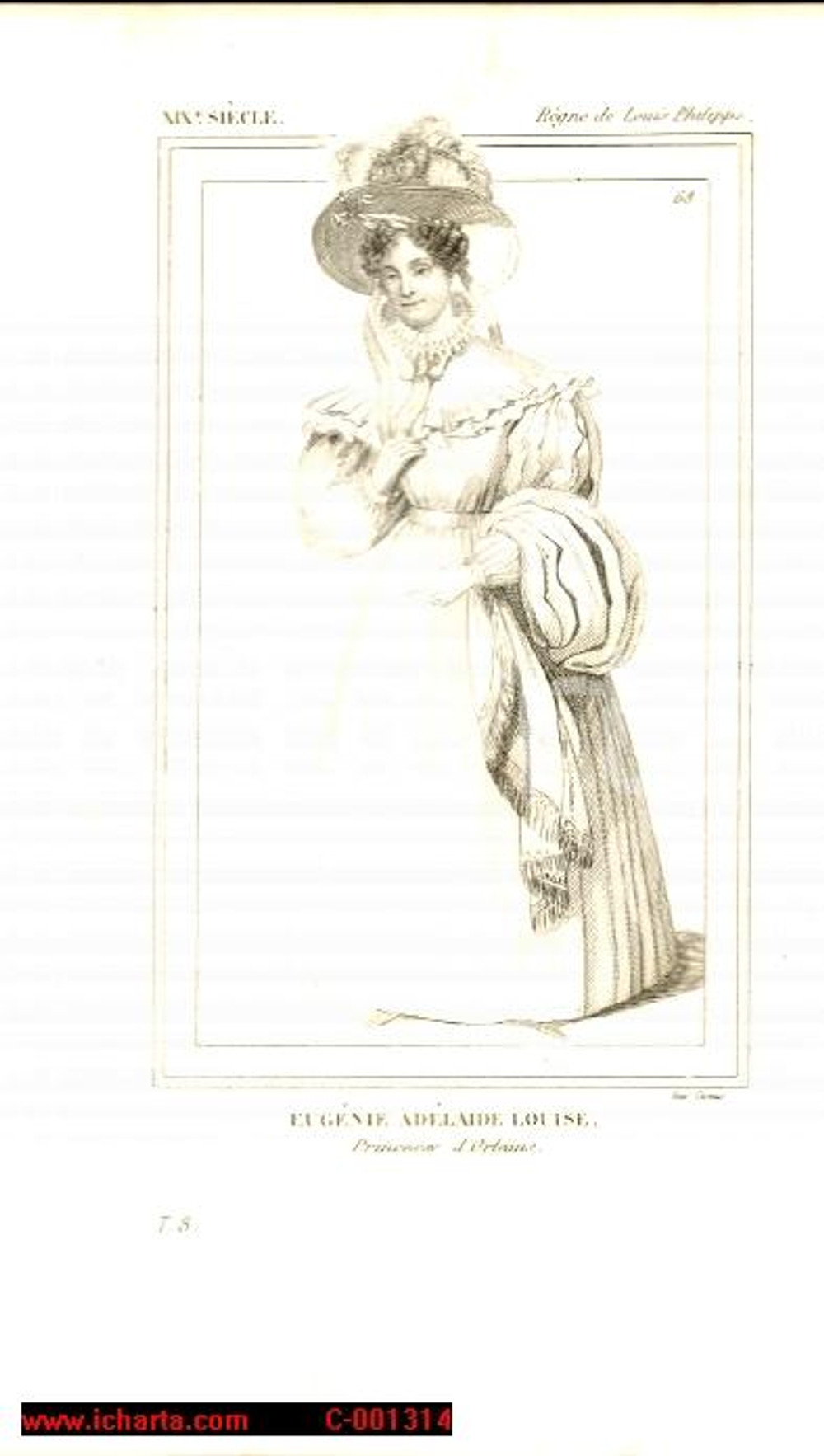 Stampa, bozzetto originale 1852 REGNE DE LOUIS PHILIPPE Princesse d ORLEANS Eugénie Adélaide Louise Gravure 1