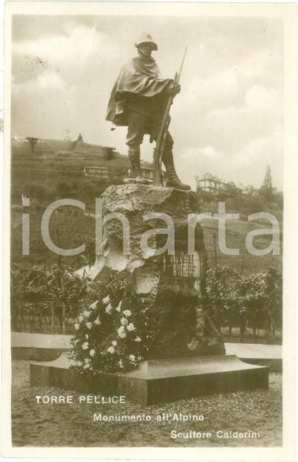 Cartolina originale da collezione 1933 TORRE PELLICE TO Monumento all Alpino scultore CALDERINI Cartolina FP NV 1