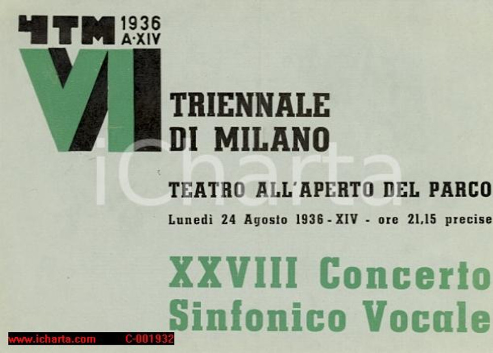 Documento originale, autentico 1936 MILANO Maestro Ferruccio CALUSIO XXVIII Concerto sinfonico vocale Programma 1