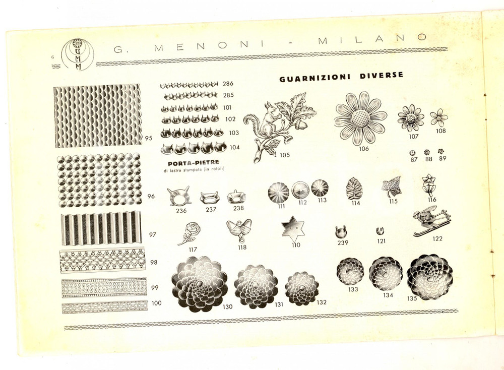 Materiale pubblicitario d’epoca 1939 MILANO Ditta G. MENONI Stampe su metallo *Catalogo ILLUSTRATO DANNEGGIATO 1