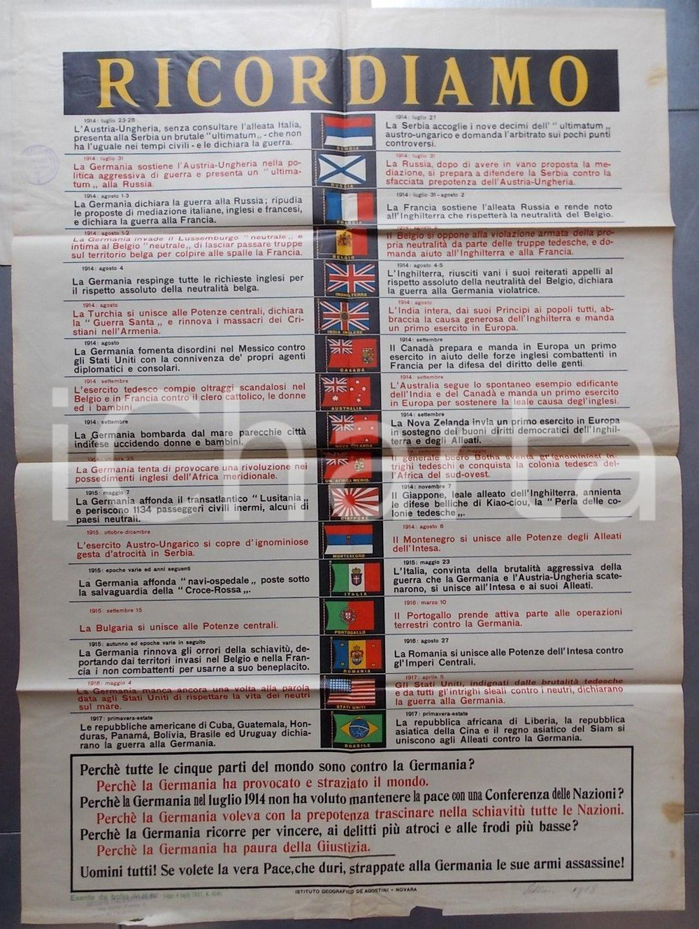 Documento originale, autentico 1918 PROPAGANDA WW1 GERMANIA vuole straziare e schiavizzare il mondo MANIFESTO 1