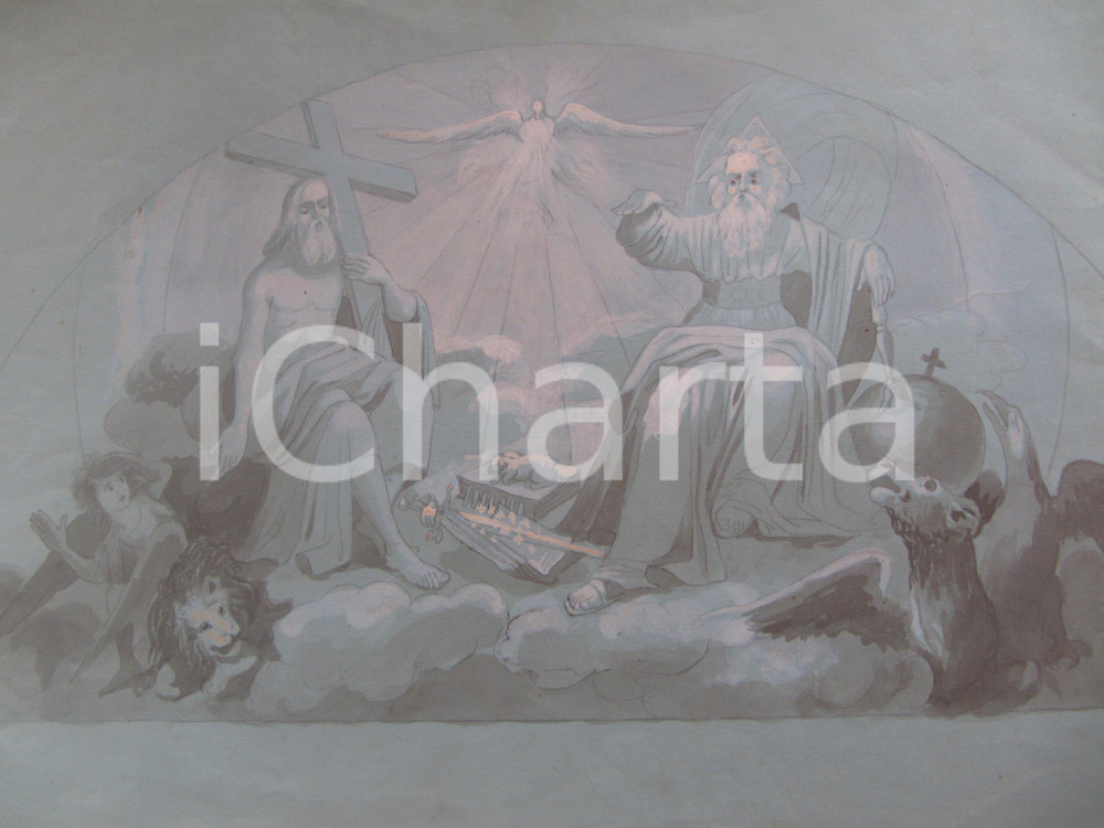 Stampa, bozzetto originale 1940 ca ANTICO E NUOVO TESTAMENTO Disegno originale con Araba Fenice 1