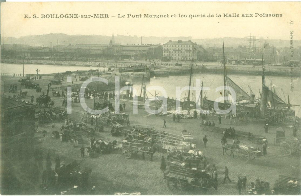 Cartolina originale da collezione 1930 ca BOULOGNESURMER FRANCE Pont MARGUET Halle aux Poissons Cartolina FP 1