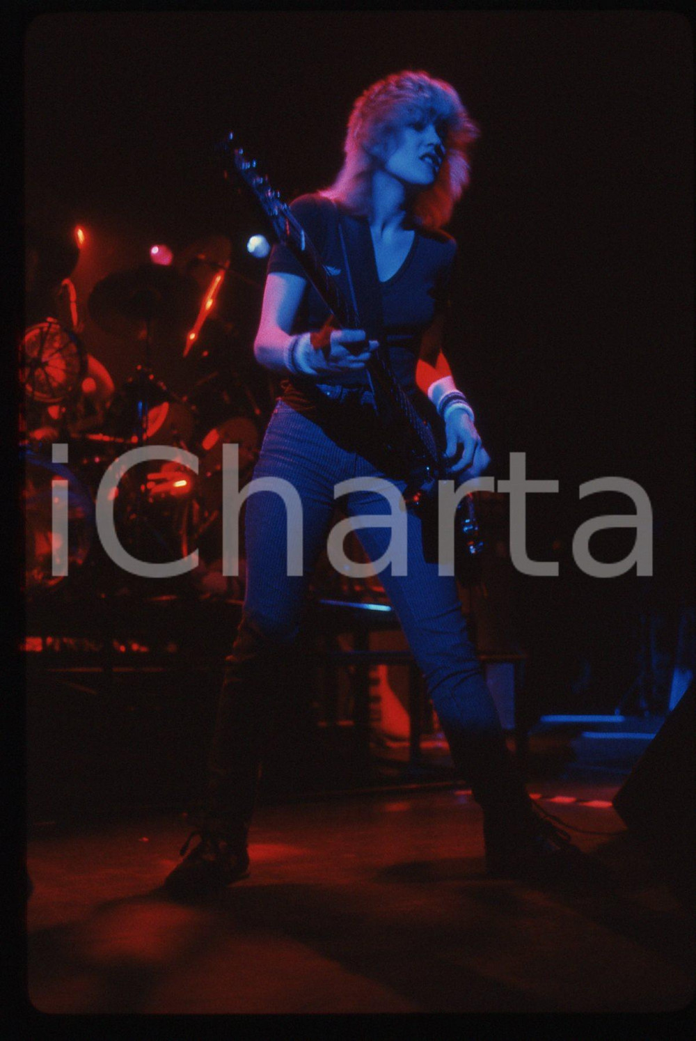 35mm vintage slide* 1985ca MUSICA Dee O'MALLEY delle ROCK GODDESS in concerto 2