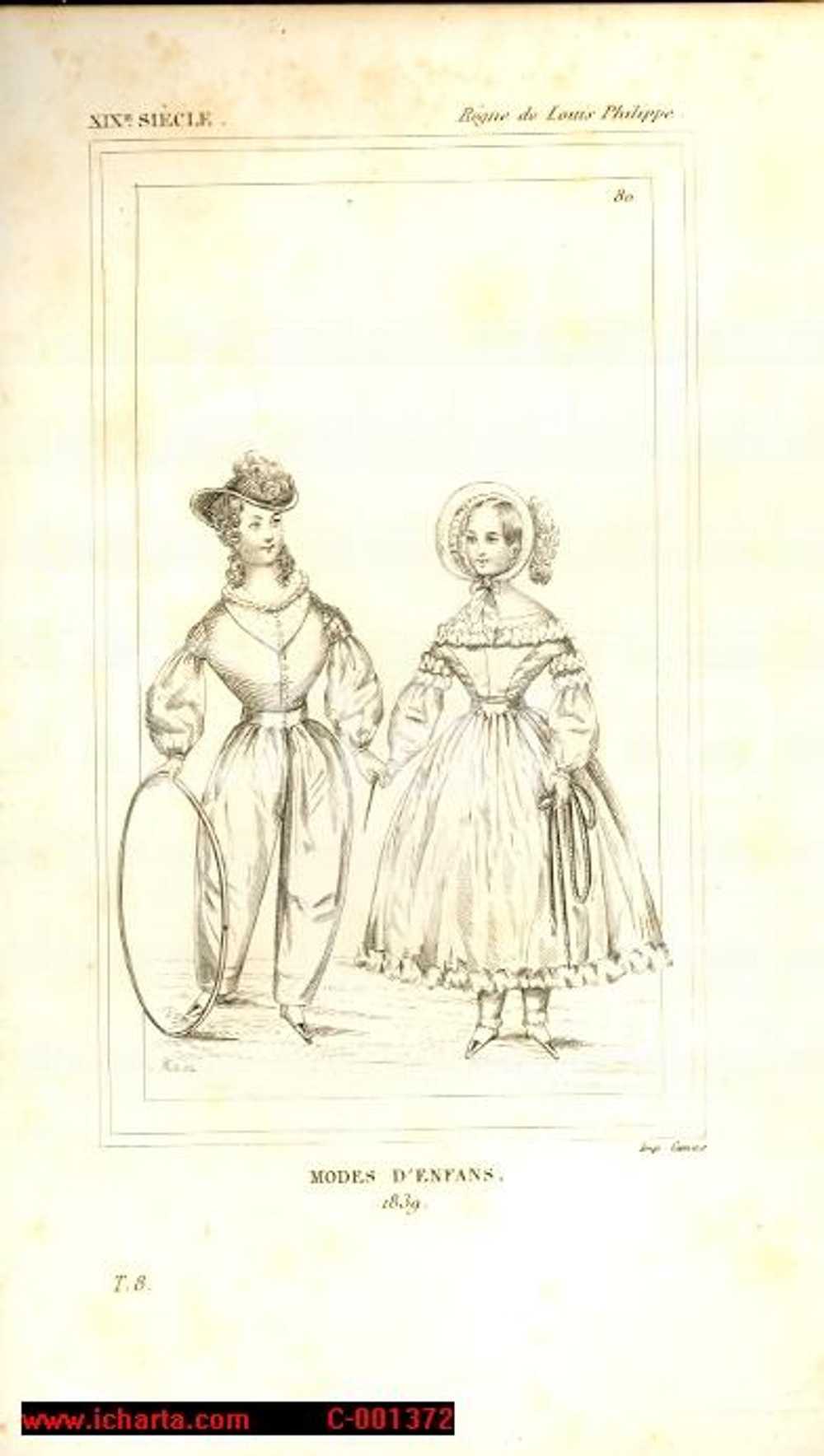 Stampa, bozzetto originale 1852 REGNE DE LOUIS PHILIPPE Costume franÃ§ais Modes d  Enfans en 1839 Gravure 1