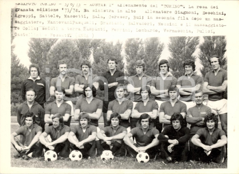 Fotografia d epoca originale 1973 AOSTA Il primo allenamento del TORINO CALCIO Formazione GRANATA 1