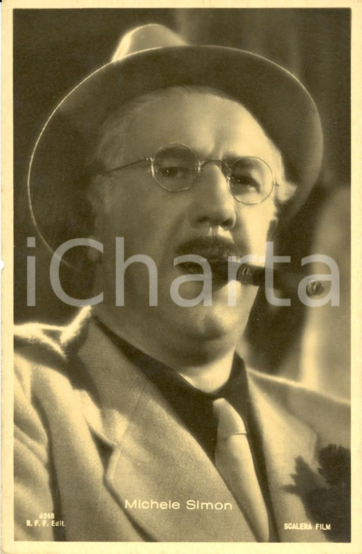 Cartolina originale da collezione 1940 MICHEL SIMON con occhiali, cappello e sigaro 1