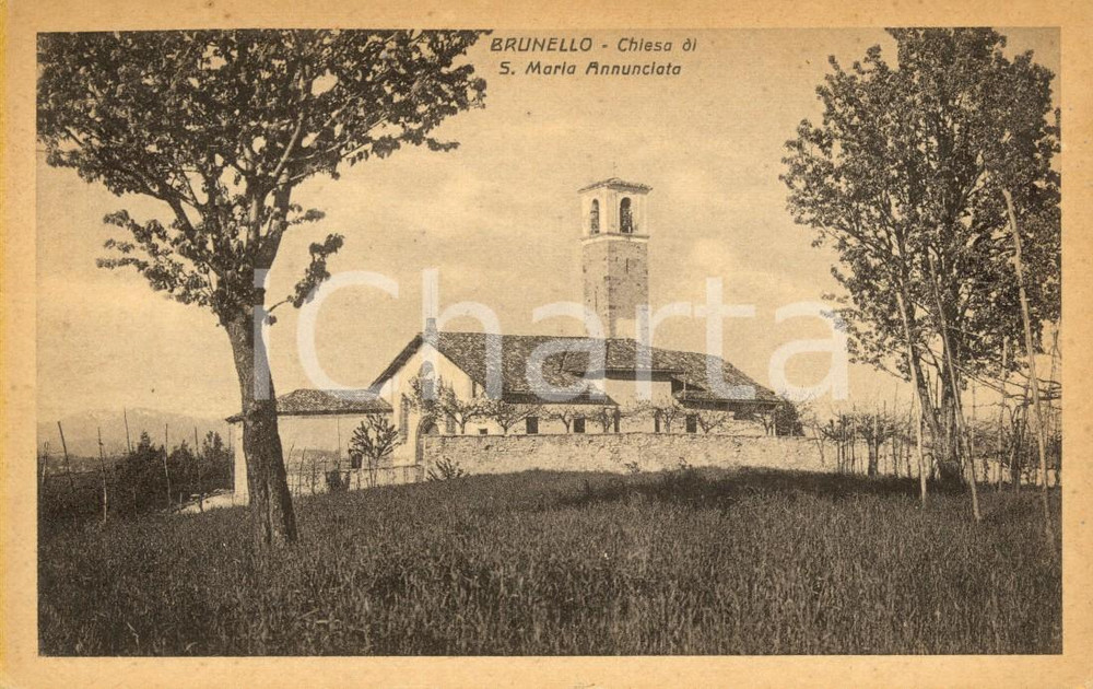 Cartolina originale da collezione 1948 BRUNELLO (VA) Veduta Chiesa SANTA MARIA ANNUNCIATA *Cartolina postale FP NV 1