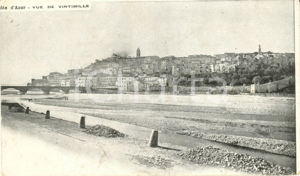 Cartolina originale da collezione 1910 ca COSTA AZZURRA IM Veduta di VENTIMIGLIA con fiume ROIA Cartolina FP NV 1