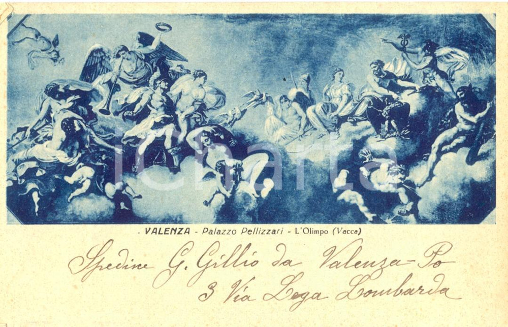 Autografo originale 1946 VALENZA PO (AL) Palazzo PELLIZZARI *Cartolina Giuseppe GILLIO AUTOGRAFO 1