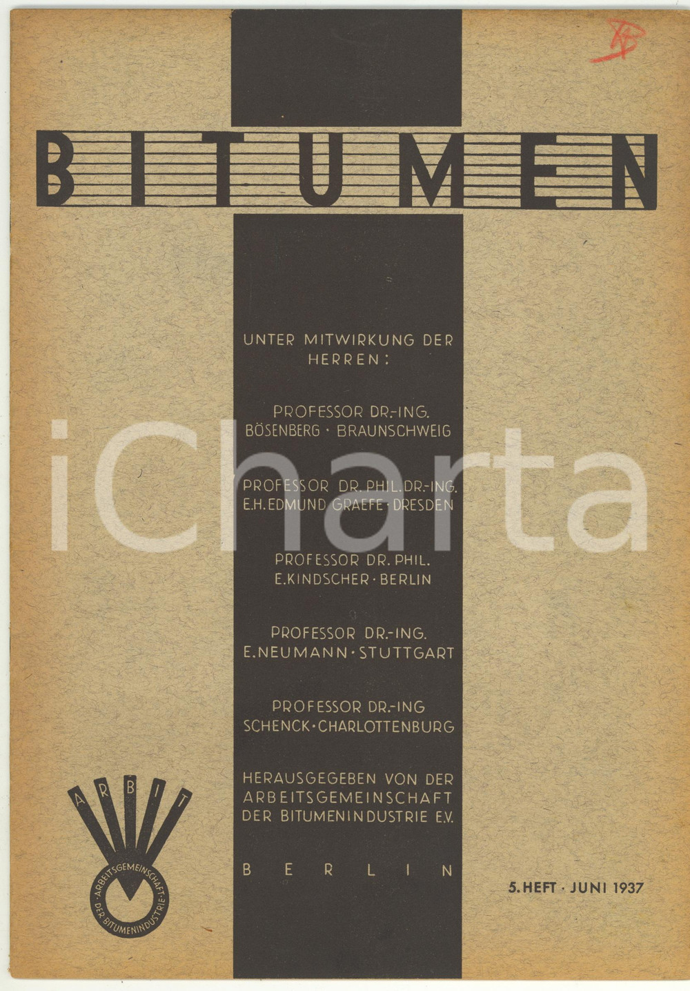 Giornale, rivista storica 1937 BERLIN BITUMEN Schutzabdichtung bei Betonbauten Rivista anno 7 nÂ° 5 1