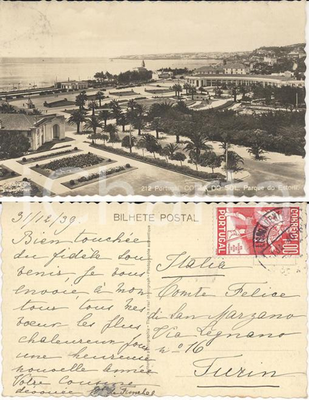 Autografo originale 1939 ESTORIL Auguri Maria DE SOUSA COUTINHO marchesa FUNCHAL Autografo 1