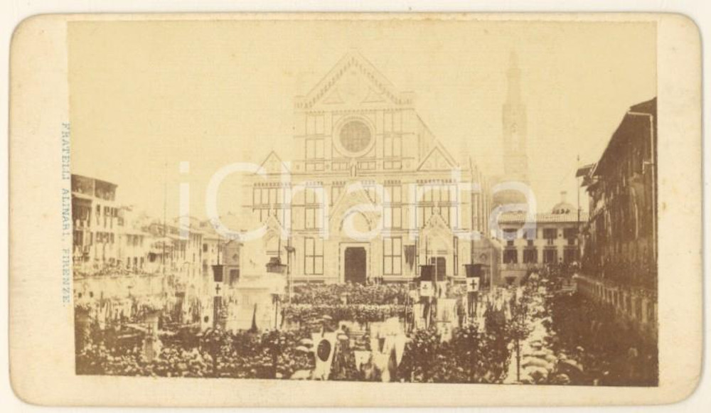 Fotografia d'epoca originale 1865 FIRENZE Piazza SANTA CROCE - Sesto centenario nascita Dante *Foto ALINARI 1