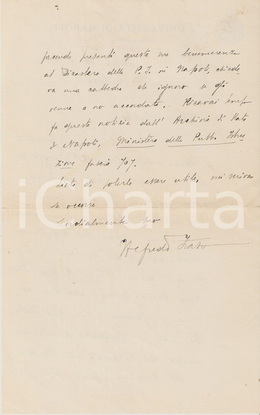 Autografo originale 1934 NAPOLI Alfredo ZAZO su autori citati da DE SANCTIS  Autografo 1