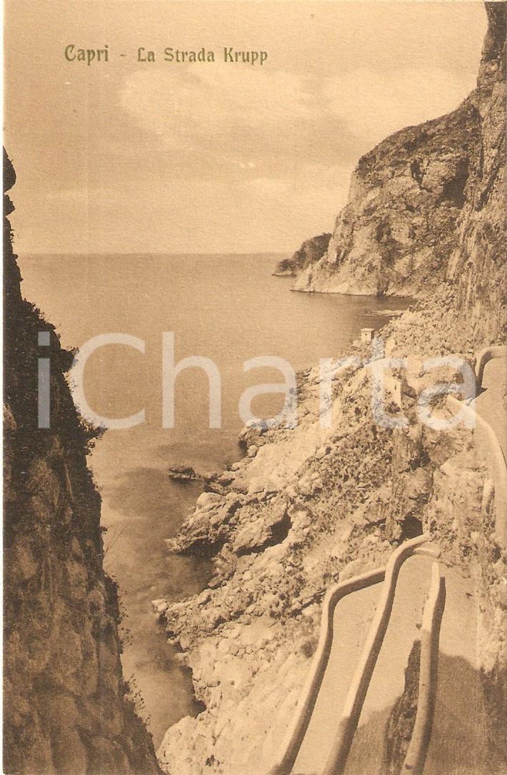Cartolina originale da collezione 1920 ca CAPRI (NA) Via Friedrich Alfred KRUPP sulla scogliera *Cartolina NV 1