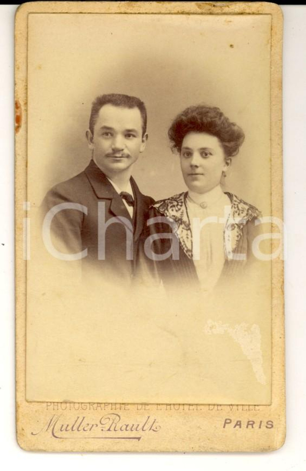 Fotografia d epoca originale 1890 ca PARIS Coppia di sposi Fotografia MULLERRAULT 1