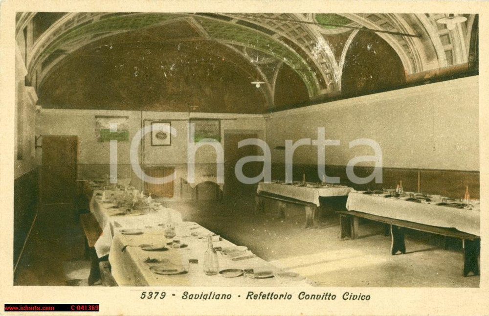 Cartolina originale da collezione 1930 circa SAVIGLIANO CN Refettorio del Convitto Civico  Cartolina postale 1