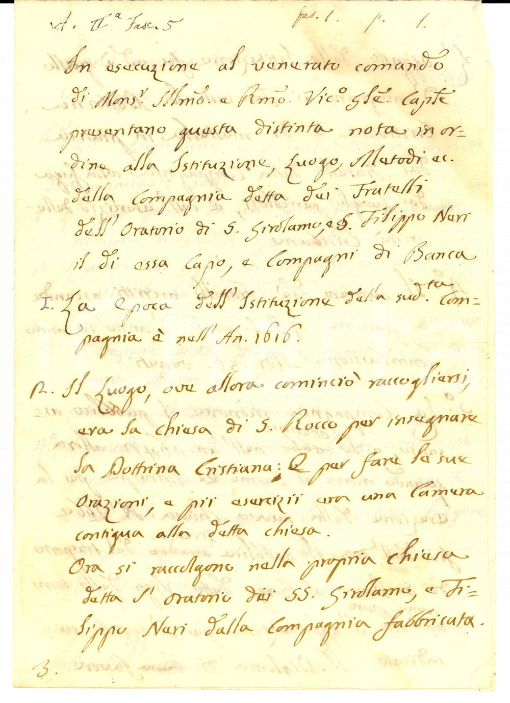 Documento originale, autentico 1780 ca ESTE (PD) Storia Confraternita SS. GEROLAMO E FILIPPO NERI *Manoscritto 1