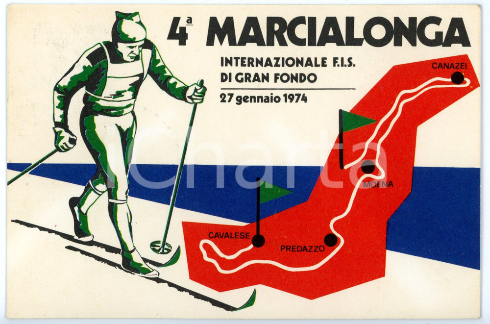 Cartolina originale da collezione 1974 4 MARCIALONGA Internazionale FIS sci di fondo  Timbro FDC Cartolina 1 1